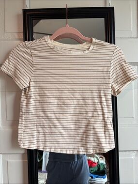 Old Navy Cream Tee with Tan Stripes